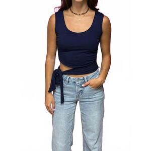 NEW VAVA izzy side tie crop top in navy